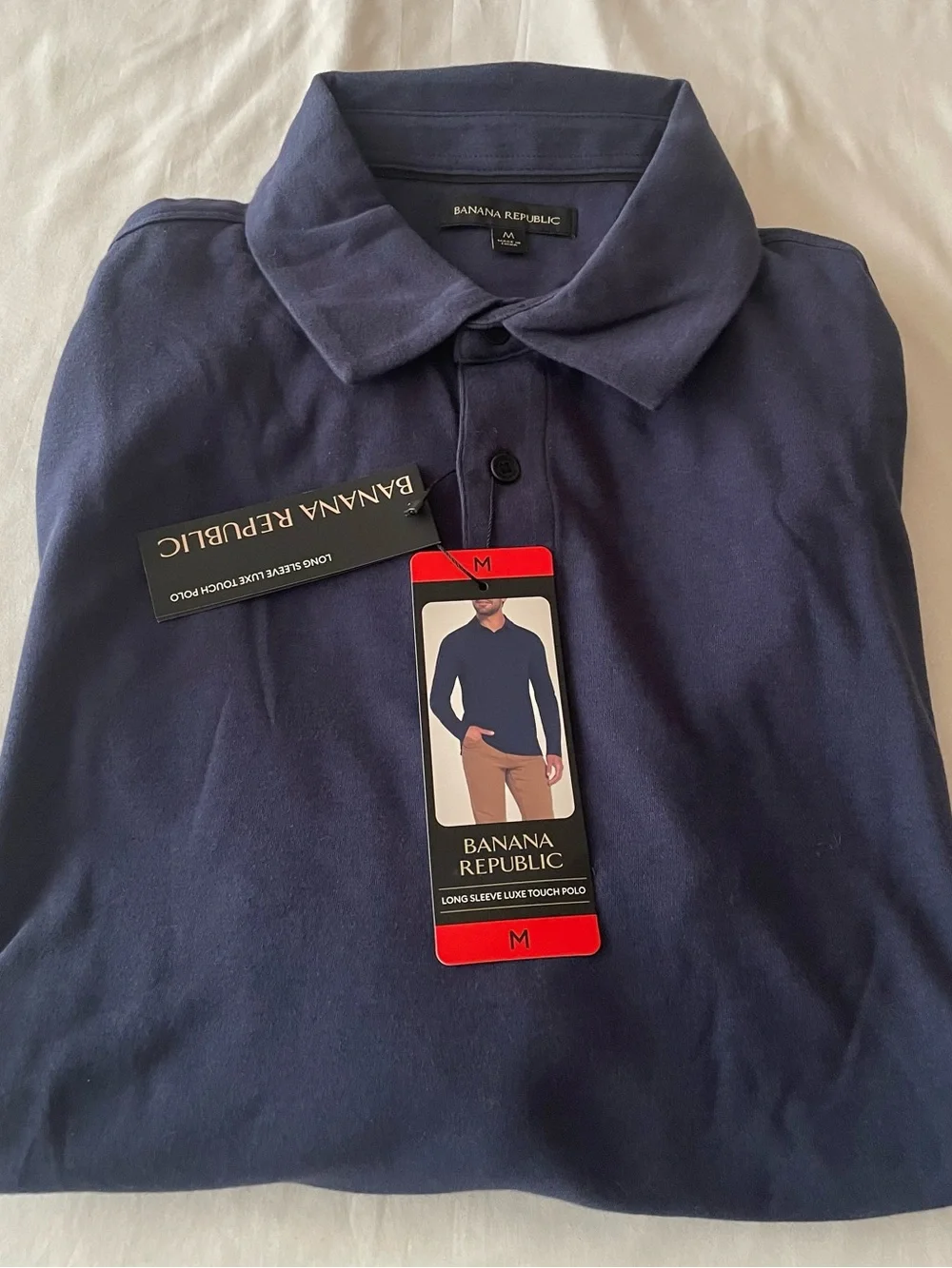 NWT! Banana Republic Men's Long Sleeve Navy Polo Shirt, Sz M